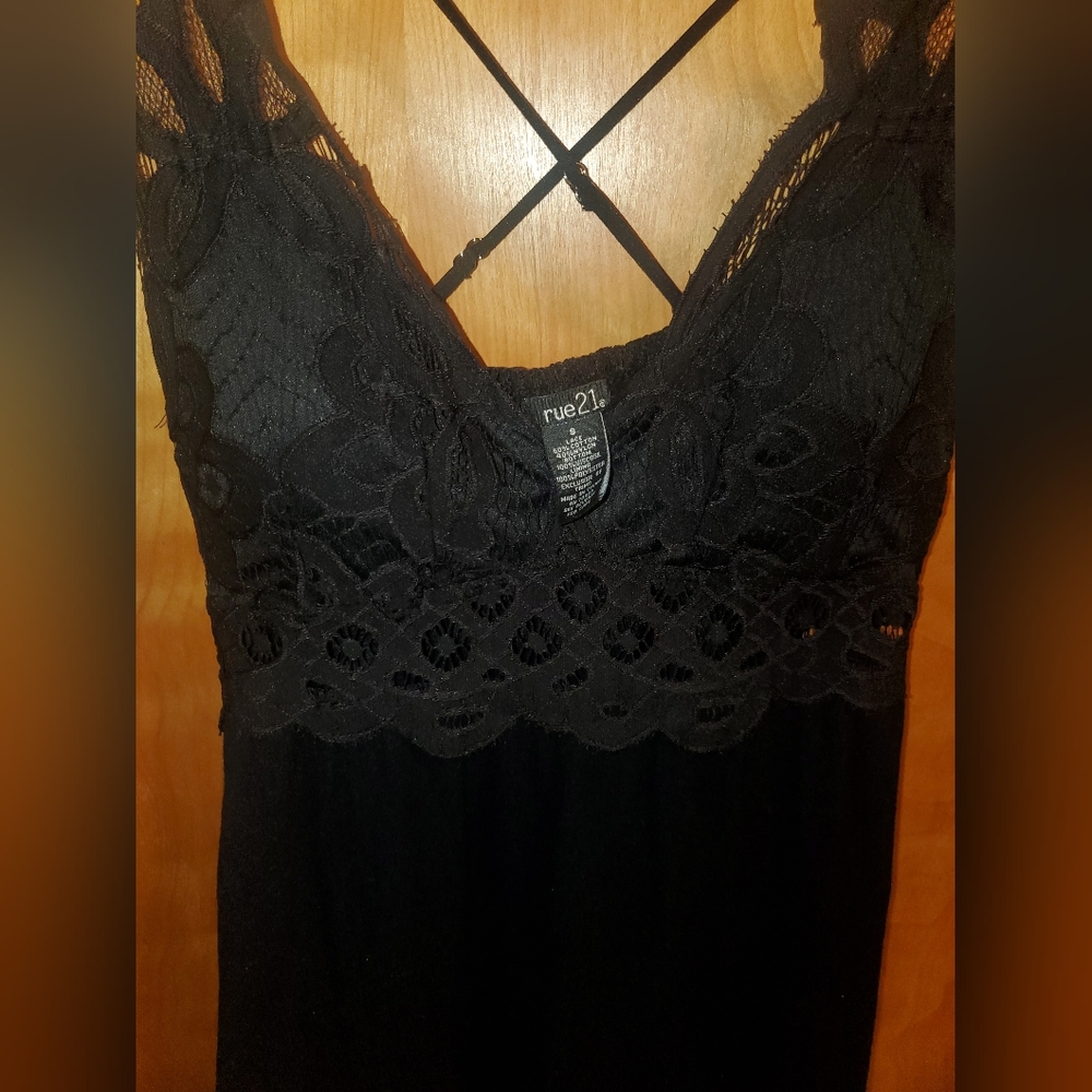 Rue21 Black Lace Mini Dress Strappy Back Skater Dress Sleeveless Party Night Out